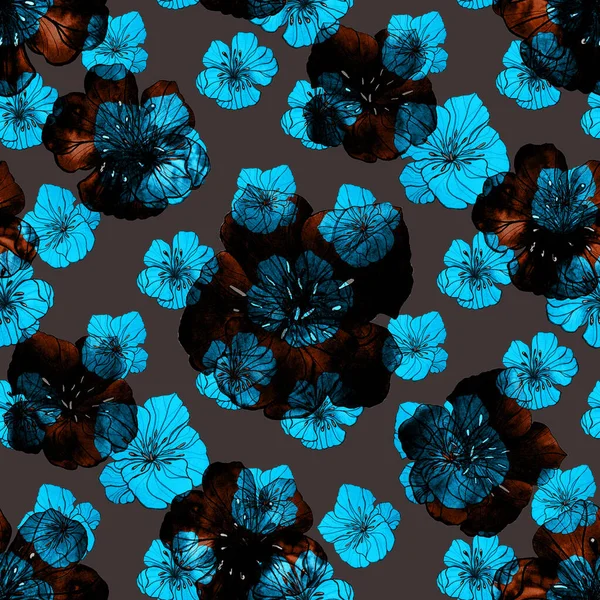 Suluboya Şeklindeki Çiçeklerle Kusursuz Bir Desen Çiçekli Yaz Baskısı Çağdaş — Stok fotoğraf