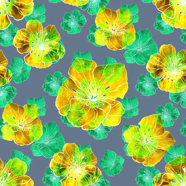 Beautiful seamless pattern with watercolor stylized flowers. Floral summer  print. Contemporary art.