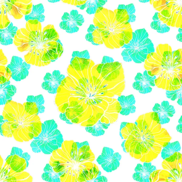 Beautiful seamless pattern with watercolor stylized flowers. Floral summer  print. Contemporary art.