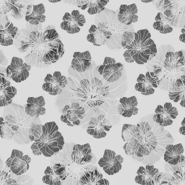 Όμορφη Απρόσκοπτη Μοτίβο Υδατογραφία Στυλιζαρισμένα Λουλούδια Floral Καλοκαιρινό Αποτύπωμα Μονόχρωμη — Φωτογραφία Αρχείου