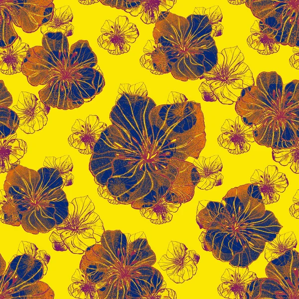 Beautiful seamless pattern with watercolor stylized flowers. Floral summer  print. Contemporary art.