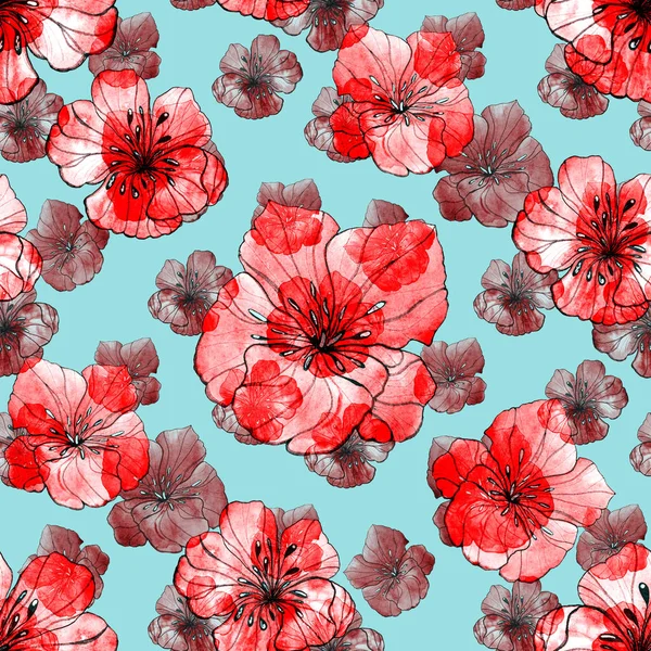 Beautiful Seamless Pattern Watercolor Stylized Flowers Floral Summer Print Contemporary — Stock Photo, Image