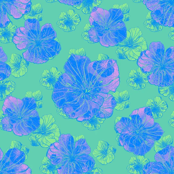 Beautiful Seamless Pattern Watercolor Stylized Flowers Floral Summer Print Contemporary — Stock Photo, Image