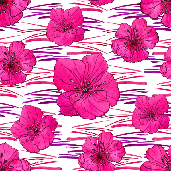 Beautiful Seamless Pattern Watercolor Stylized Flowers Floral Summer Print — Stock Photo, Image