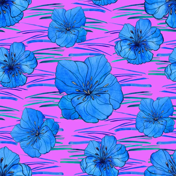 Beautiful seamless pattern with watercolor stylized flowers. Floral summer  print.