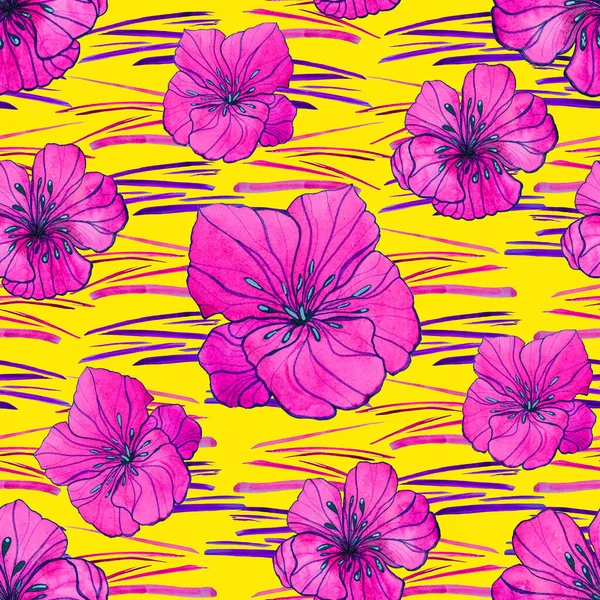 Όμορφη Απρόσκοπτη Μοτίβο Υδατογραφία Στυλιζαρισμένα Λουλούδια Floral Καλοκαιρινή Εκτύπωση — Φωτογραφία Αρχείου
