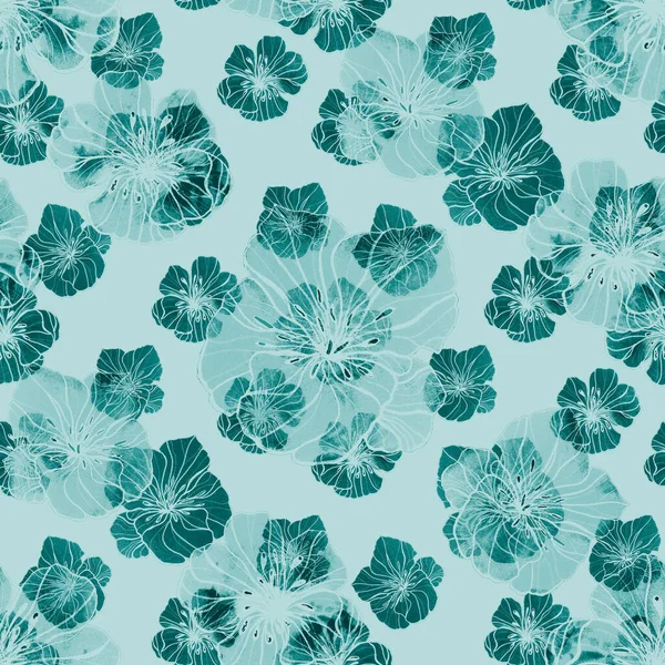 水彩風の花と美しいシームレスなパターン 花の夏の印刷 モノクロームの質感 — ストック写真