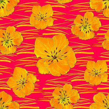 Suluboya şeklindeki çiçeklerle kusursuz bir desen. Çiçekli yaz baskısı.