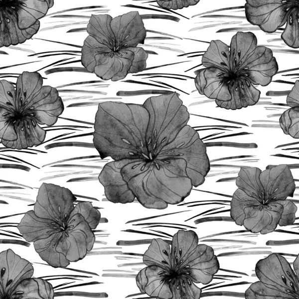 美丽的无缝图案与水彩画风格的花朵 单色花卉夏季印刷品 — 图库照片