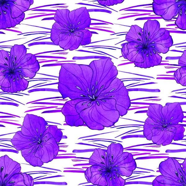 Beautiful Seamless Pattern Watercolor Stylized Flowers Floral Summer Print — Stock Photo, Image
