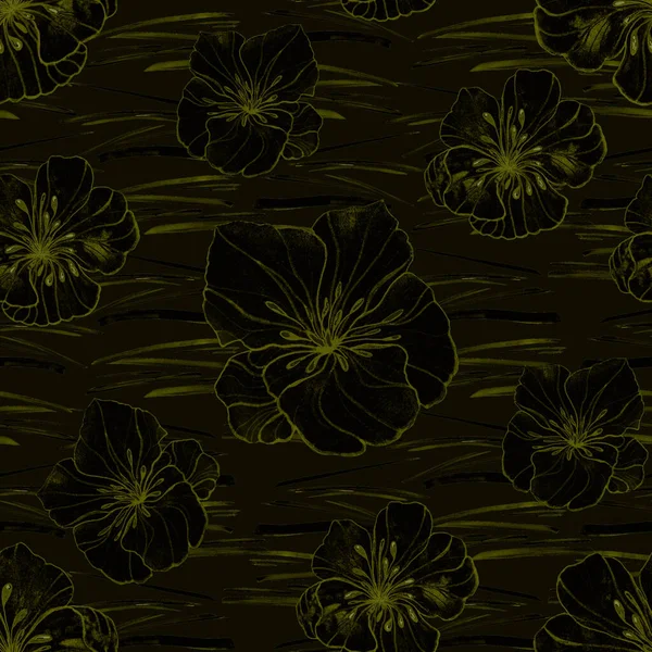 Schöne Nahtlose Muster Mit Stilisierten Blumen Aquarell Monochromer Floraler Sommerdruck — Stockfoto