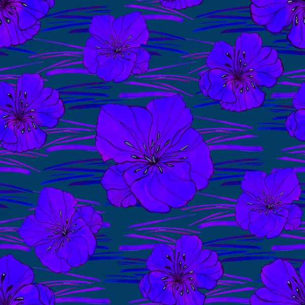 Schöne Nahtlose Muster Mit Stilisierten Blumen Aquarell Blumiger Sommerdruck — Stockfoto
