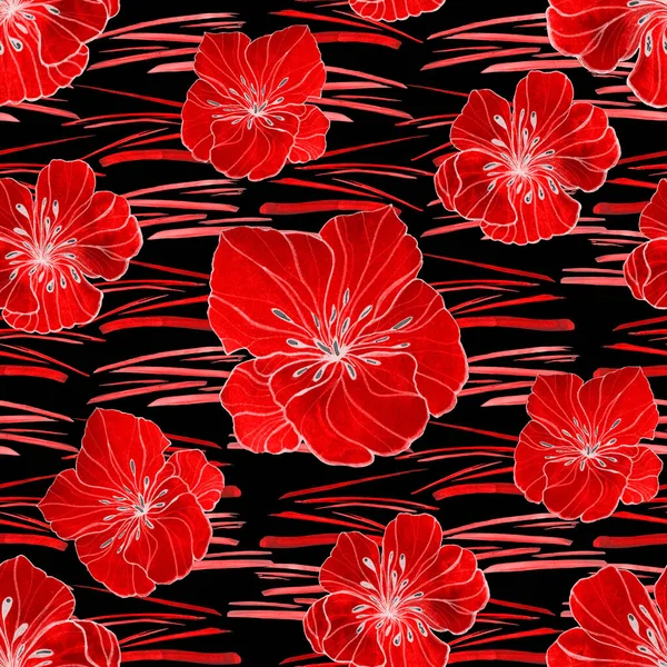Piękny Bezszwowy Wzór Akwarelą Stylizowane Kwiaty Czarno Kwiatowy Druk Letni — Zdjęcie stockowe