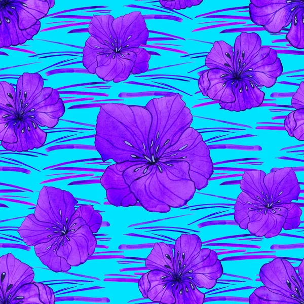 Schöne Nahtlose Muster Mit Stilisierten Blumen Aquarell Blumiger Sommerdruck — Stockfoto