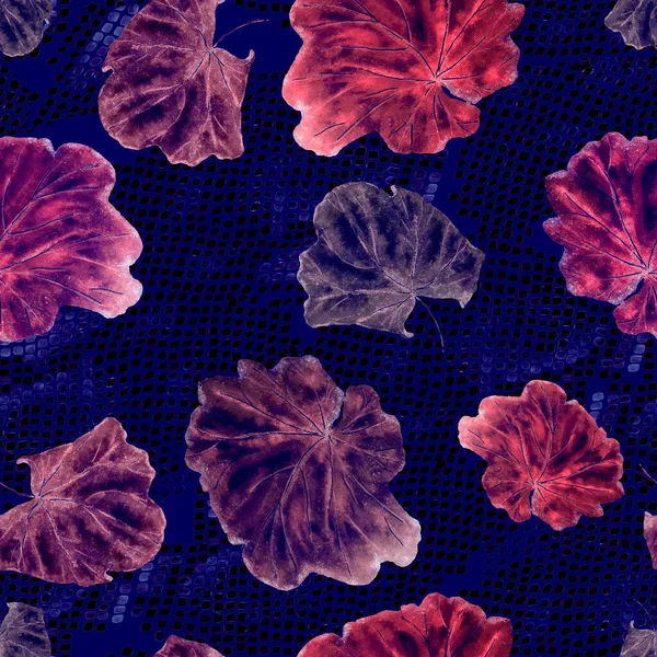 Abstract decorative seamless pattern with watercolor tropical leaves on animal background. Hawaiian summer exotic print. Hand drawn illustration.