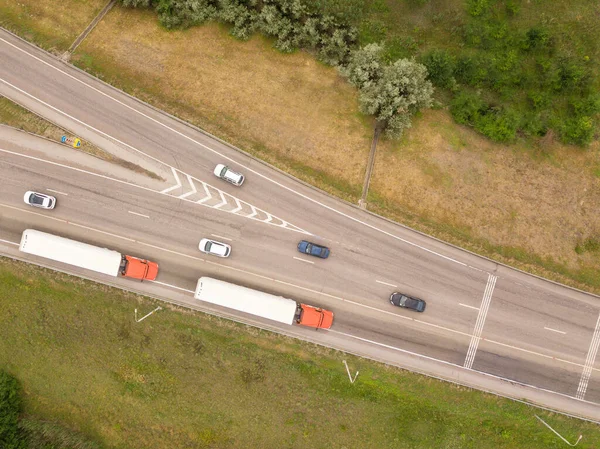 Aerial Top Shot Highway Trucks Cars Rostov Region — Stock Photo, Image