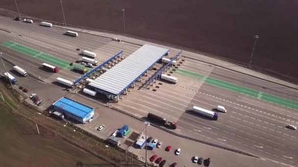 RUSSIA Rostov-on-Don m4 Highway. 03 2020. Aerial view of highway with Cars at modern toll road turnpike, entry fee pay gate — Stock Video