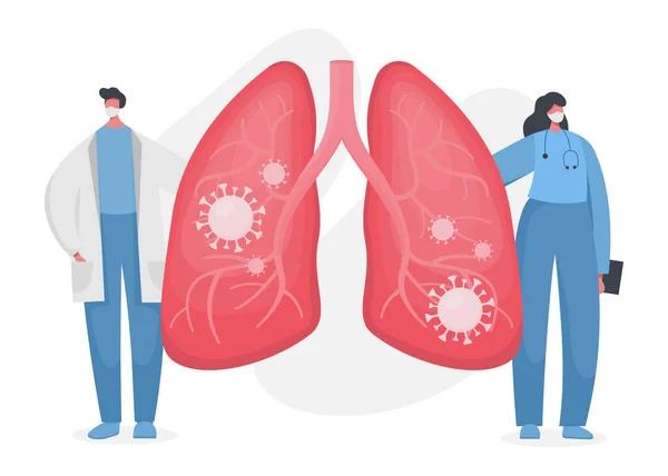 Los médicos muestran pulmones humanos infectados con covid — Vector de stock