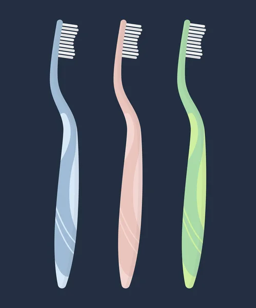 Blaues, rotes, grünes Zahnbürsten-Set, Werkzeuge zur Mundpflege — Stockvektor