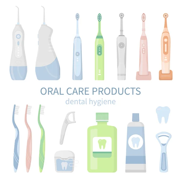 Prodotti per la pulizia dentale, strumenti per l'igiene orale — Vettoriale Stock