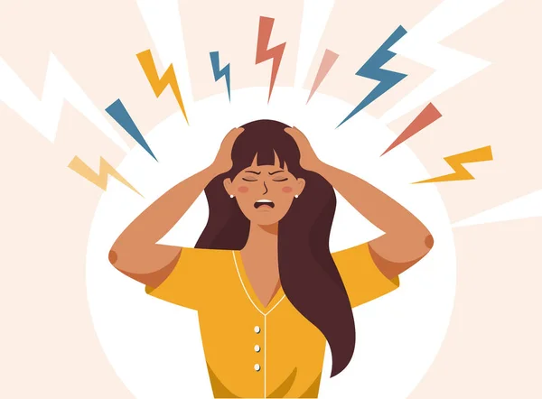 Stress irritatie factoren, vrouwelijke slechte humeur woede — Stockvector
