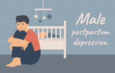 Erkek Doğum Sonrası Depresyonu, üzgün adam bebeğin yanında oturuyor