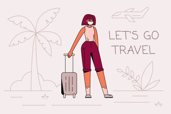 Let 's go travel again flat banner landing concept — стоковый вектор