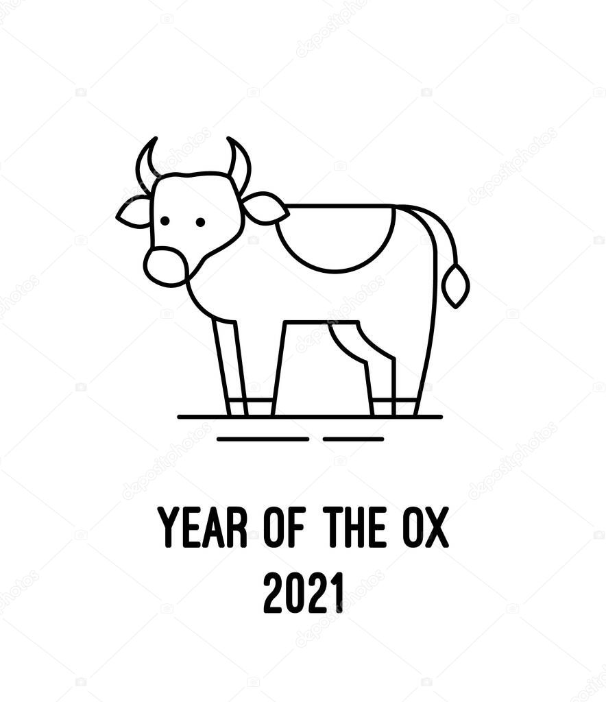 Ox or bull linear icon, symbol of 2021