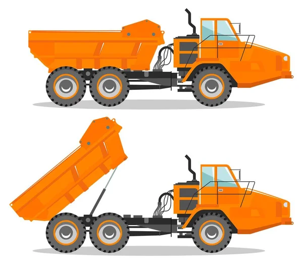Off-highway truck with different body position. Heavy mining machine and construction equipment. Vector illustration. — Stock Vector