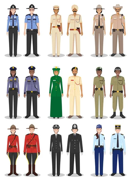 Uluslararası Polis kavramı. Şerif, jandarma ve polis ve polis beyaz zemin üzerine düz bir tarzda farklı ayrıntılı çizimler kümesi. Vektör çizim. — Stok Vektör