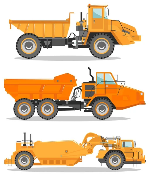 Camiões fora de estrada. Máquina de mineração pesada e equipamentos de construção. Ilustração vetorial . — Vetor de Stock