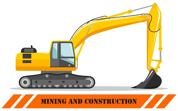 Excavadora. Ilustración detallada de maquinaria pesada de minería y equipos de construcción. Ilustración vectorial . — Vector de stock