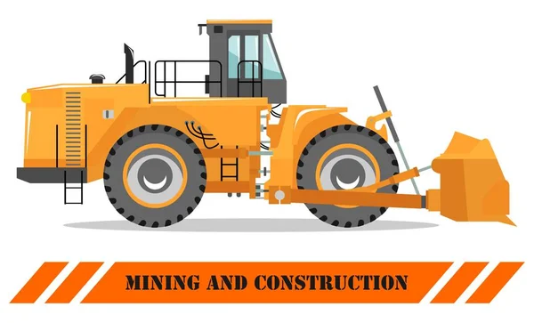 Dozer de ruedas. Bulldozer. Ilustración detallada de maquinaria pesada de minería y equipos de construcción. Ilustración vectorial . — Archivo Imágenes Vectoriales