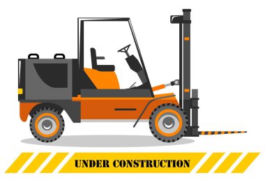 Forklift. Ağır inşaat makine. İnşaat makineleri. Yangın önleyici donatım. Vektör çizim.
