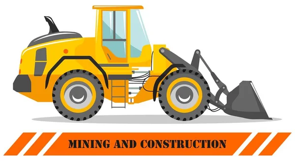 Carregador de rodas. Ilustração detalhada de máquina de mineração pesada e equipamentos de construção. Ilustração vetorial . — Vetor de Stock