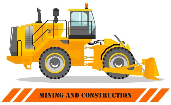Uma escavadora de rodas. Bulldozer. Ilustração detalhada de máquina de mineração pesada e equipamentos de construção. Ilustração vetorial . — Vetor de Stock