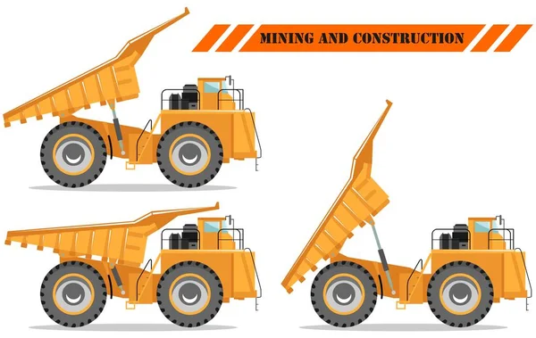 Camión todoterreno con diferente posición del cuerpo. Maquinaria pesada de minería y equipos de construcción. Ilustración vectorial . — Vector de stock