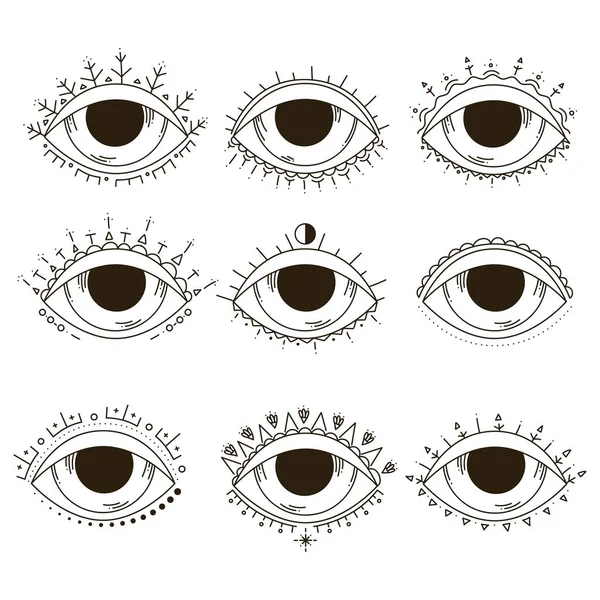 Set Hand Drawn Eyes Occultism Magic Divination Occult Symbol Outline — Stock Vector