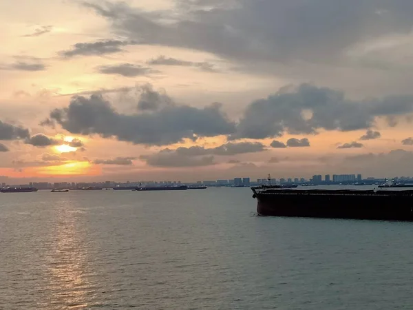 Schöner Sonnenuntergang Hafen Von Singapur — Stockfoto