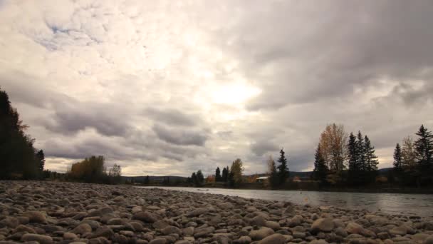 Time Laps Sky Clouds River Fall British Columbia Canada — Stock video