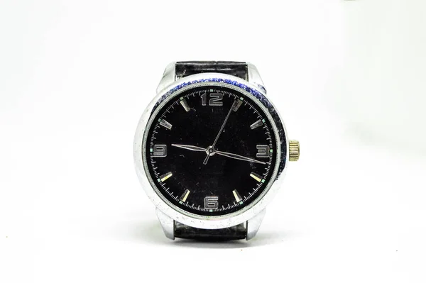 Montre Bracelet Noire Sur Fond Blanc — Photo