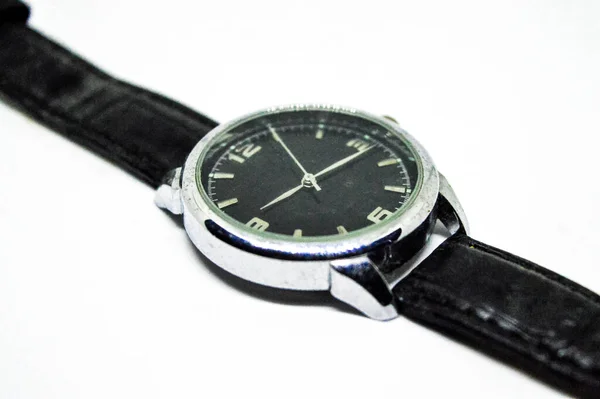 Orologio Polso Nero Sfondo Bianco — Foto Stock