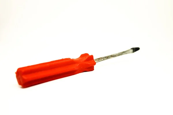 Small Red Screwdriver Flat Mouth Isolated White Background — Stock Photo, Image