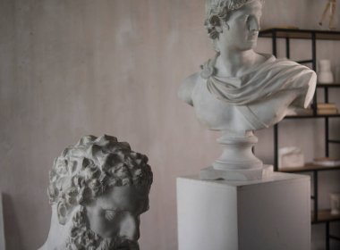 White beautiful sculpture on a gray background