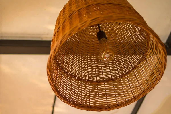 Wicker Wooden Lamp Cafe — Stock Photo, Image