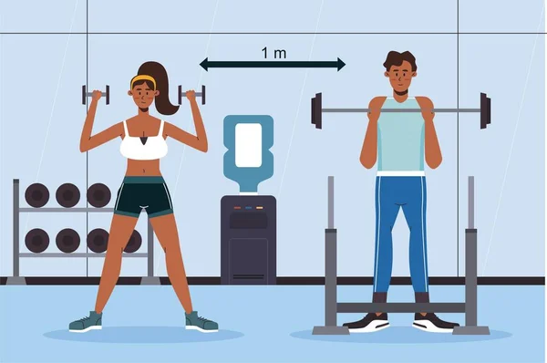 Nuevo Concepto Normal Distanciamiento Físico Las Personas Condición Física Mantener — Vector de stock