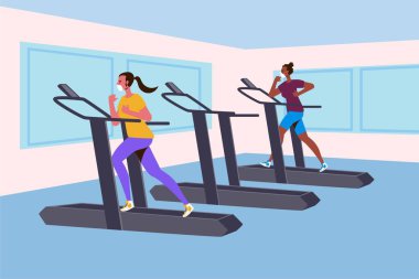 Yeni normal konsept ve fiziki mesafeli insanlar hastalık salgınını önlemek için spor yapıyor ve sosyal mesafeyi koruyorlar. COVID-19 salgınından sonra yeni normal