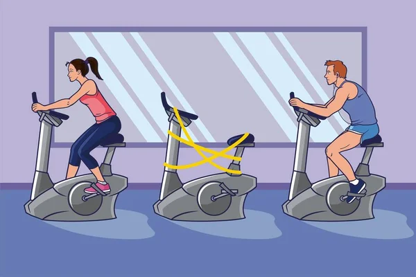 Les Gens Qui Travaillent Dans Une Salle Gym Suivant Protocole — Image vectorielle
