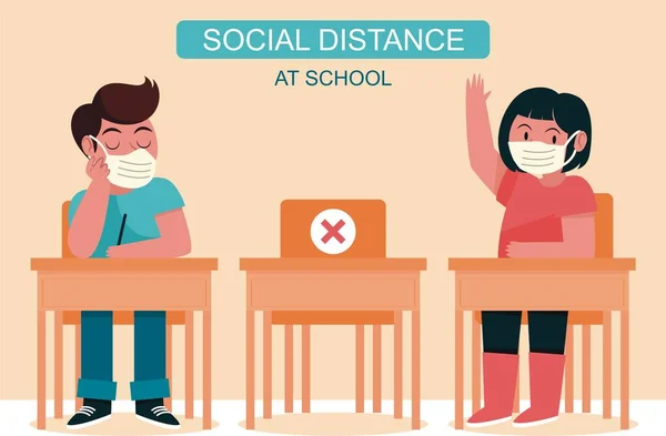 Terug Naar School Voor Nieuwe Normale Levensstijl Social Distancing Klaslokaal — Stockvector