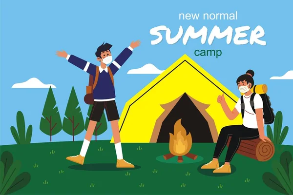 Новые Нормальные Летние Лагеря Ковиде — стоковый вектор